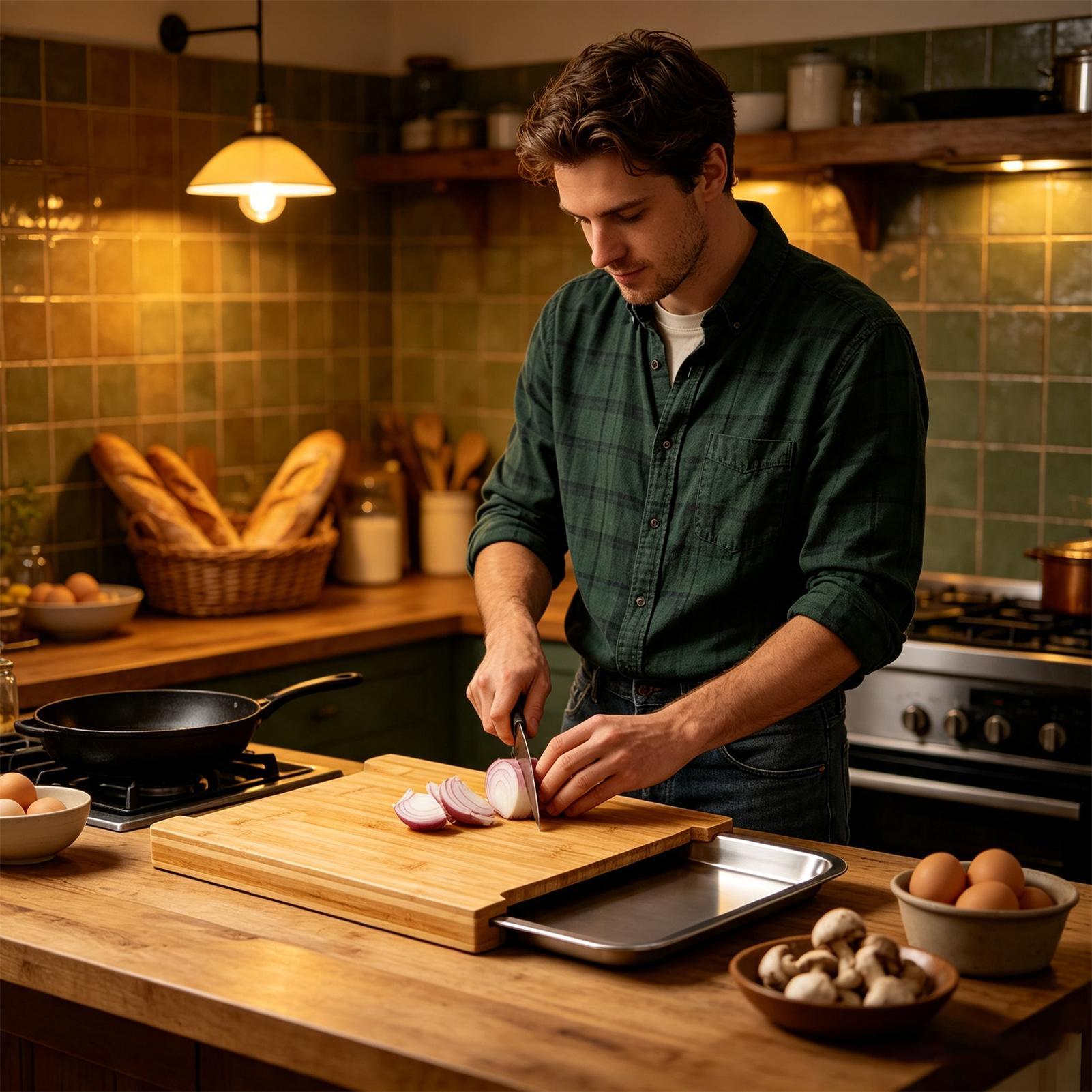 Bamboo Cutting Board - 木製カッティングボード 滑り止め付きトレイ付きチョッピングツール 肉、ステーキ、野菜、食事用 木製カッティングボード レストラン ケータリング用
