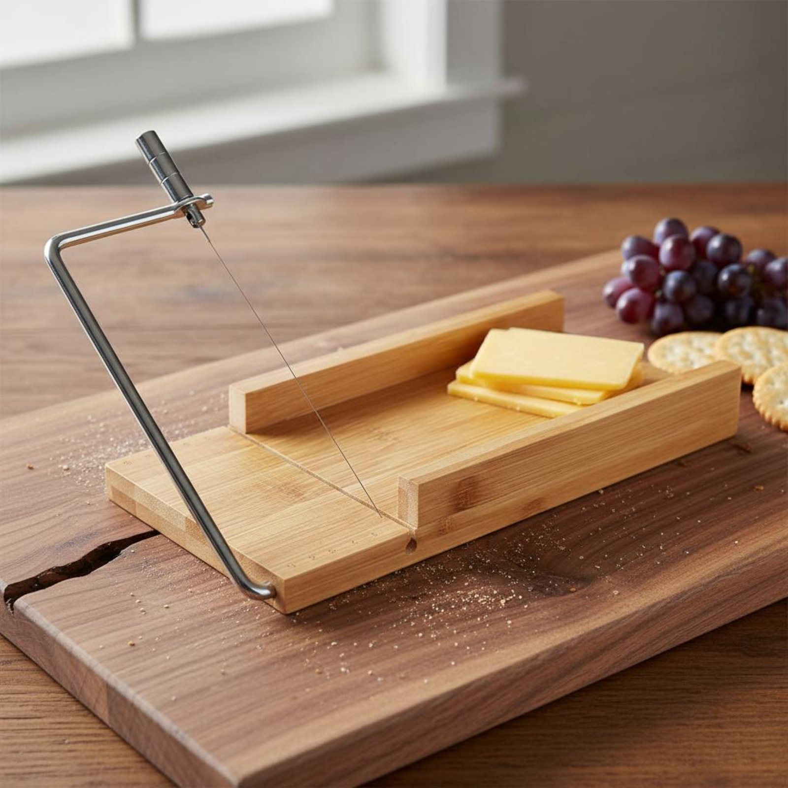 Bamboo Cutting Board - ワイヤーカッターボードは滑らかで均一に切断します。バタースライシングボード、竹製チーズカッター、丈夫な構造で家庭料理人、パーティーに最適です。