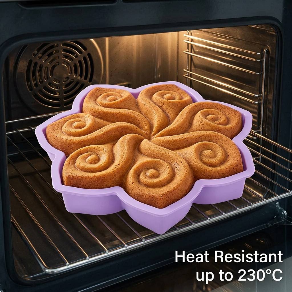Zyliss Kitchen Gadgets - 大きな花の形をしたシリコンケーキ型、スパイラルスワールベーキングパン、3Dフローラルベーキングウェア、ケーキデコレーションツール、キッチンアクセサリー、ベーキングパン