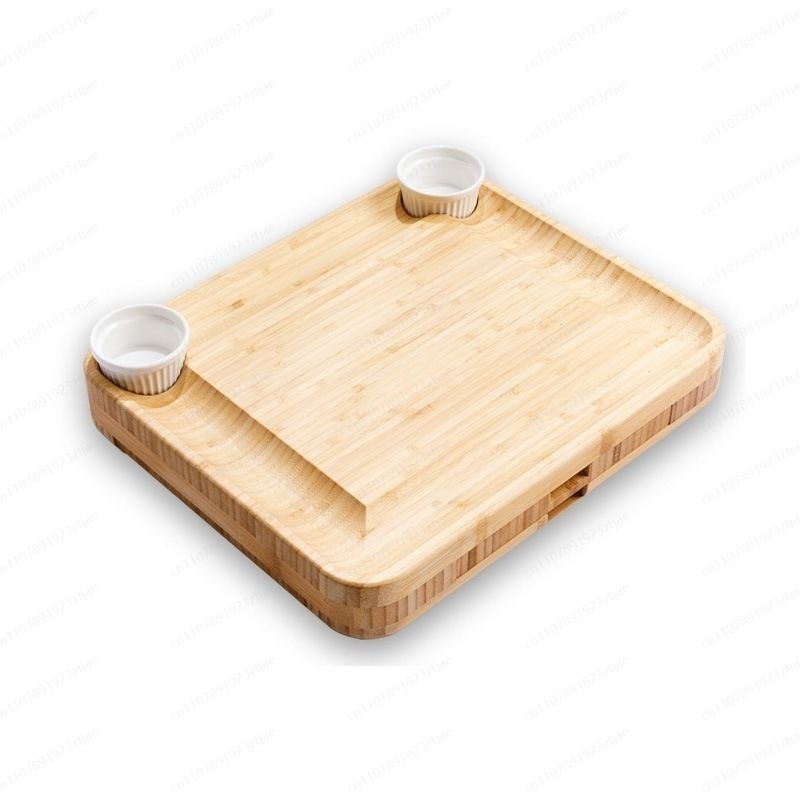 Bamboo Cutting Board - 3段引き出し付き竹製チーズ＆カッティングボードセット、北欧スタイルのフルーツ、パン、ステーキ用ナイフ付きサービングトレイ