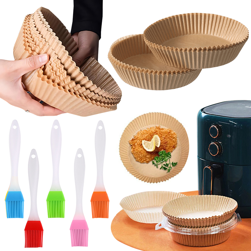 Kitchen Gadgets Baking - 50/100枚入り エアフライヤー用紙皿 ランダムカラー オイルブラシ付き 16cm/18cm 使い捨て