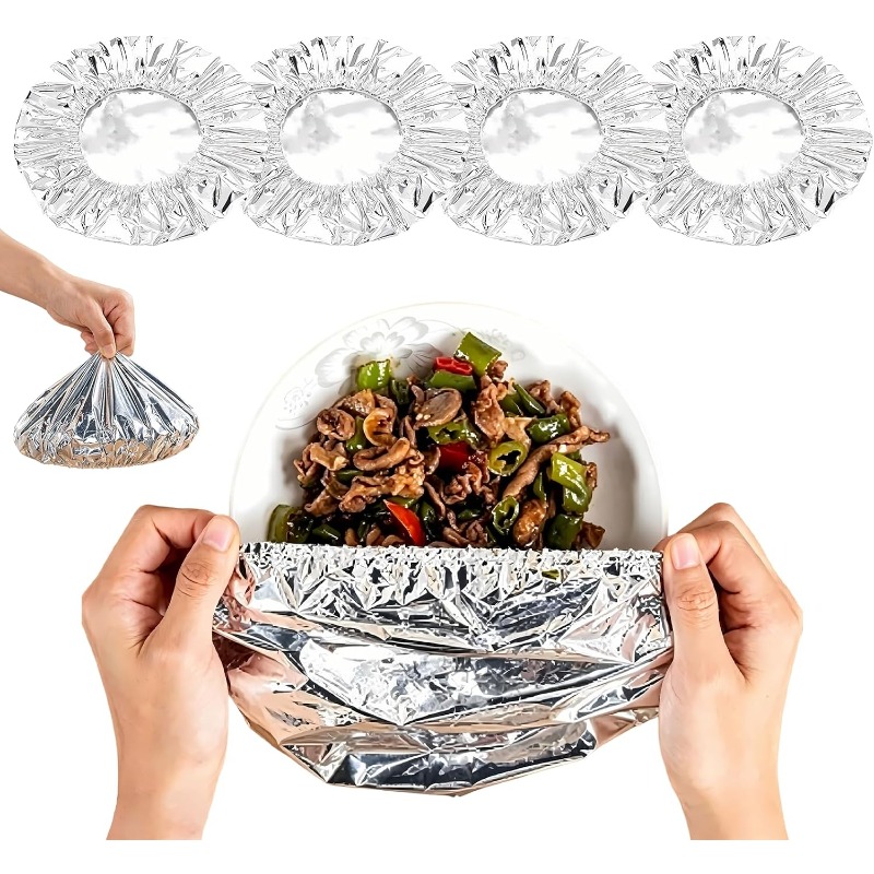 Kitchen Gadgets Under $10 - 10-50個入り 再利用可能なアルミホイル製ボウルカバー 冷蔵庫用鮮度保持蓋 保温 キッチン収納アクセサリー ガジェット