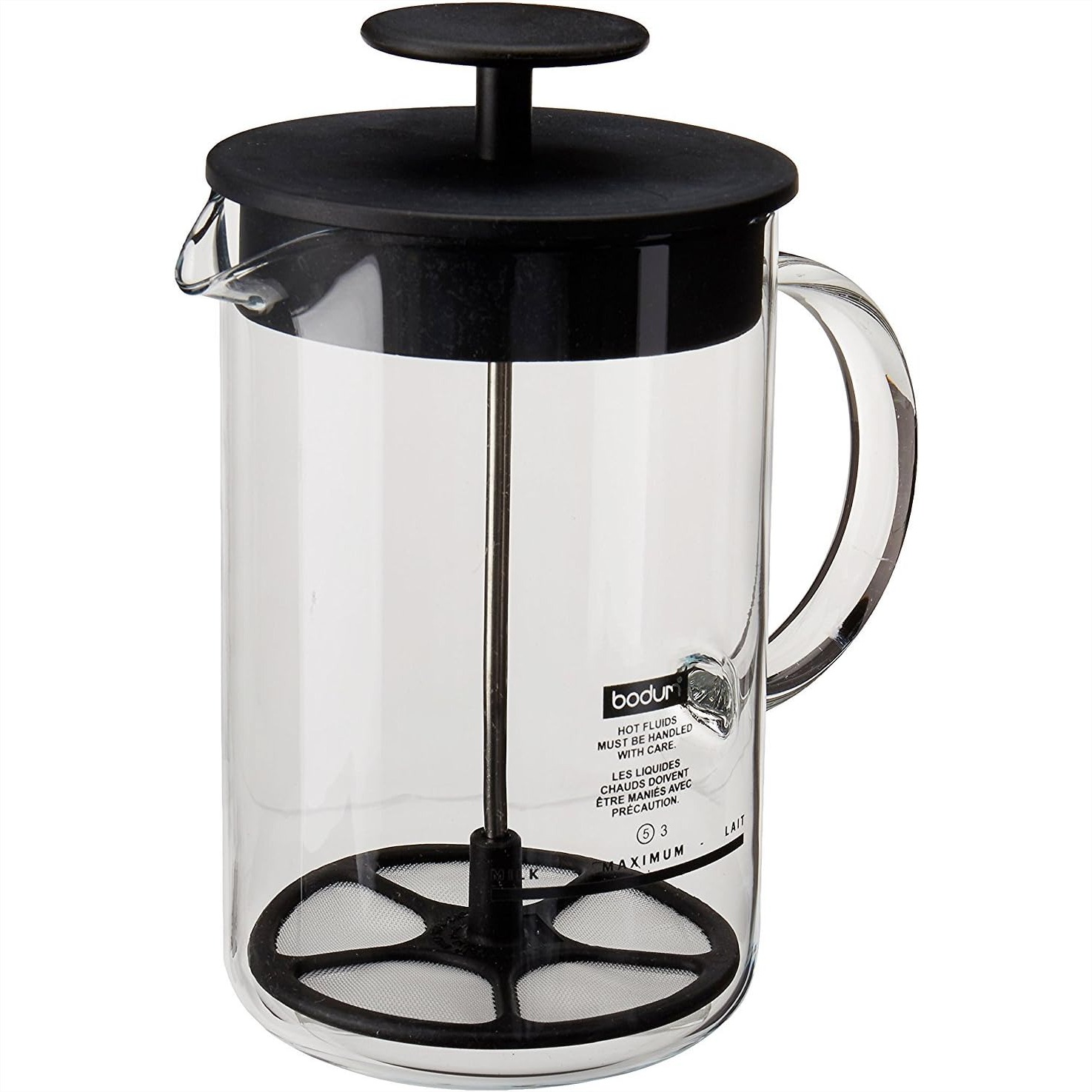 Milk Frother - 耐熱ガラス製カラフェ付き手動ミルクフォーマー、8オンス、自宅でクリーミーなコーヒー泡を作るためのもの