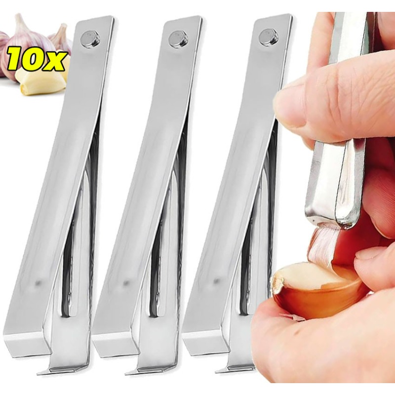 Kitchen Gadgets Under $10 - 10/1個入り ステンレス製ニンニク皮むき器 ニンニク皮むき 猪毛抜きクリップ 手動ピンセット キッチン用品