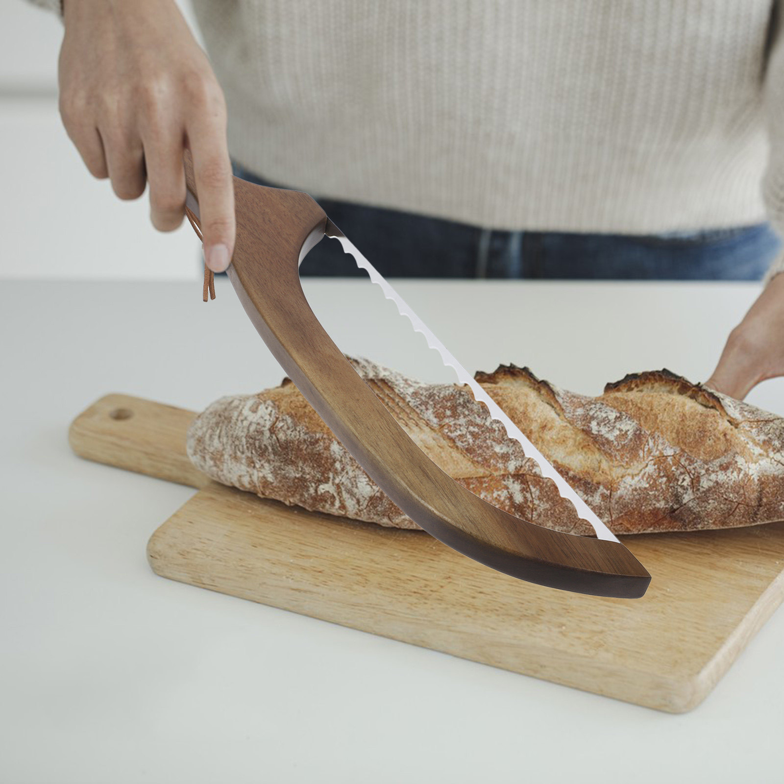 Kitchen Gadgets Baking - 1セット 木製パンカッター 人間工学に基づいたハンドル ホームサワードウパンスライサー ステンレス製ケーキカッティングツール ベーキングキッチンガジェット