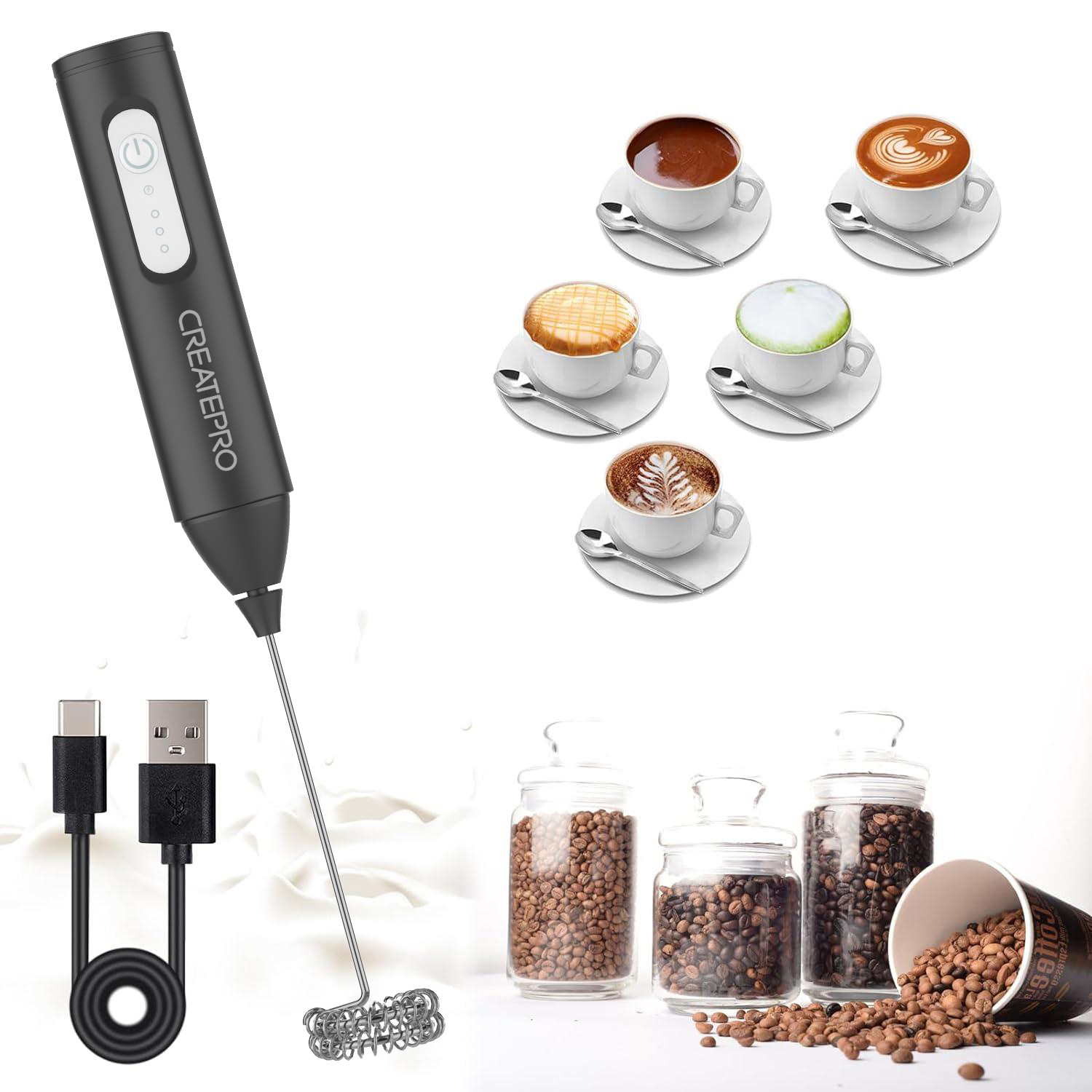 充電式ミルクフォーマー 自動ハンドヘルドフォームメーカー 電 - Milk Frother のレビューと価格
