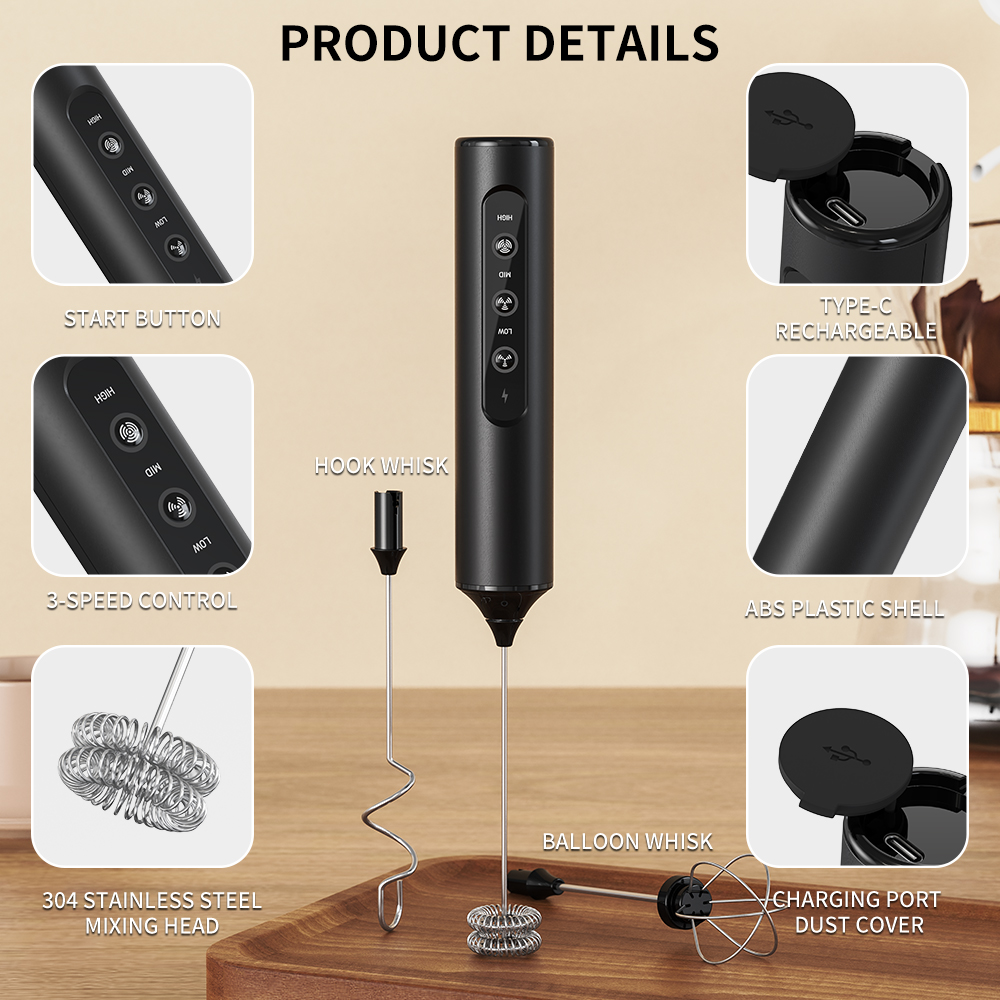 3 in 1 電動ハンドミルクフォーマー、3段階速度調整、ミ - Milk Frother のレビューと価格