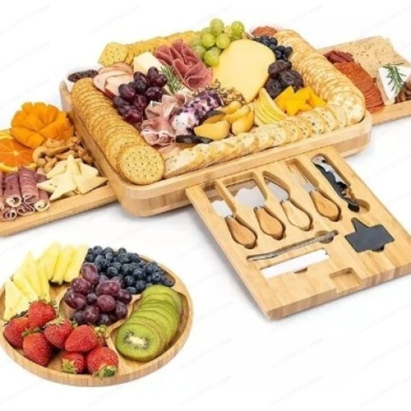 3段引き出し付き竹製チーズ＆カッティングボードセット、北欧ス - Bamboo Cutting Board のレビューと価格