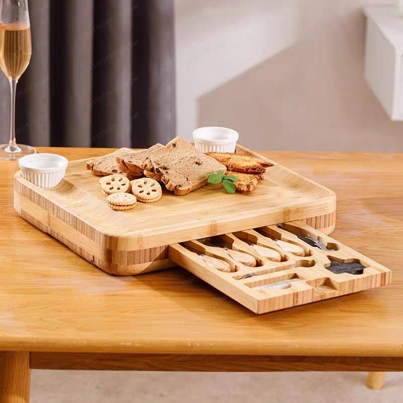 3段引き出し付き竹製チーズ＆カッティングボードセット、北欧ス - Bamboo Cutting Board のレビューと価格