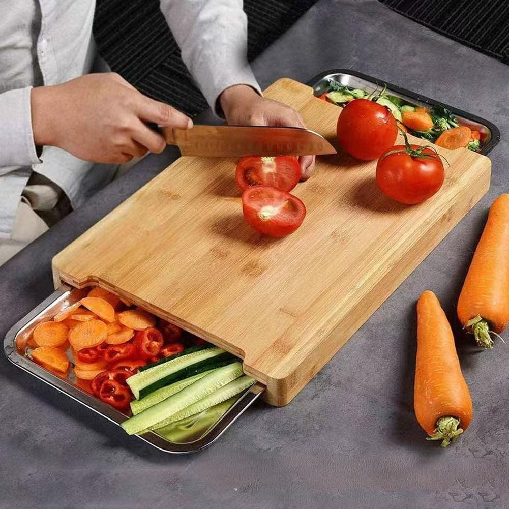 竹製まな板 ステンレス製収納付き 隠しツールトレイ2個 滑り - Bamboo Cutting Board のレビューと価格