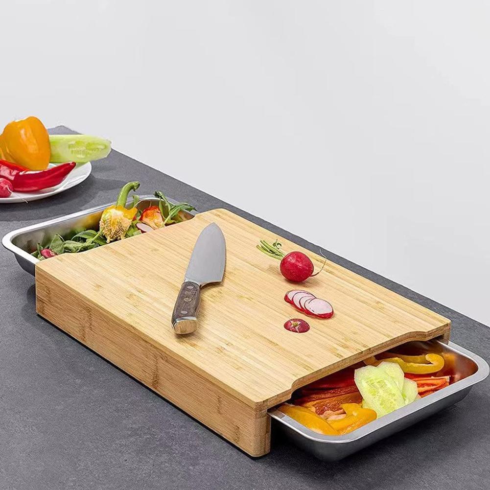 竹製まな板 ステンレス製収納付き 隠しツールトレイ2個 滑り - Bamboo Cutting Board のレビューと価格