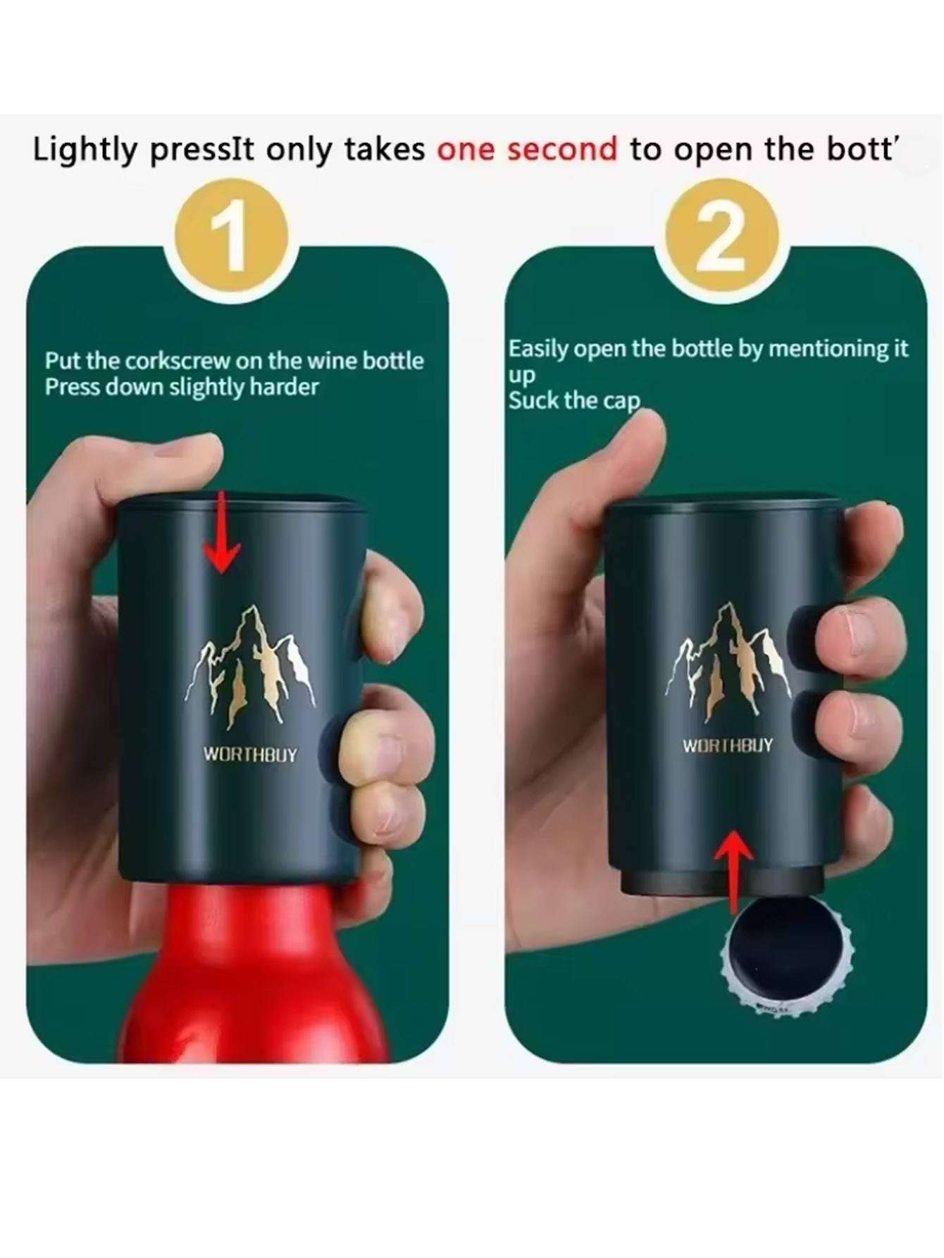 1 個自動ビール栓抜きステンレス鋼プレス蓋ビールコルク抜きツ - Kitchen Gadgets Design のレビューと価格