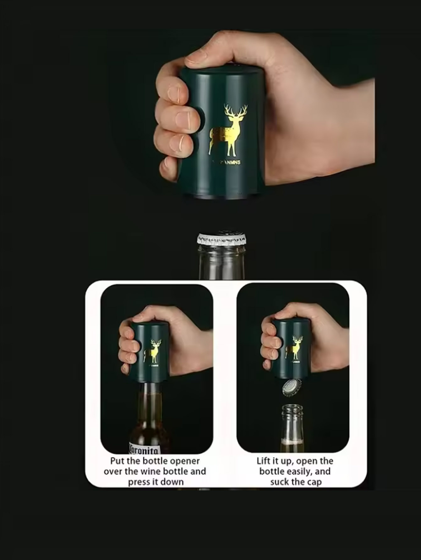 1 個自動ビール栓抜きステンレス鋼プレス蓋ビールコルク抜きツ - Kitchen Gadgets Design のレビューと価格