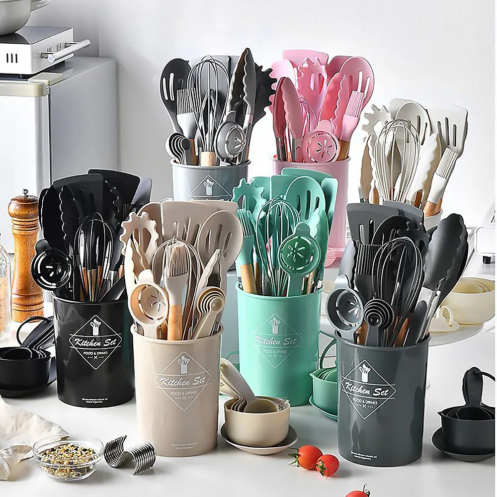 焦げ付き防止シリコン調理器具セット、キッチン調理器具、木製ハ - Kitchen Gadgets Under $10 のレビューと価格